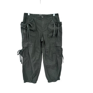 Anthropologie Green Cargo Cropped Casual Pants Women's Size 8 Pockets Zip Cotton